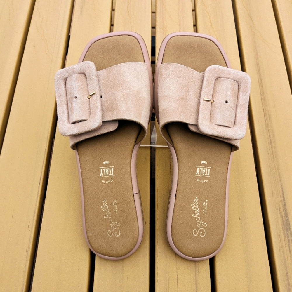 Seychelles Manhattan Taupe Suede Slide Flat Sandals Size 6